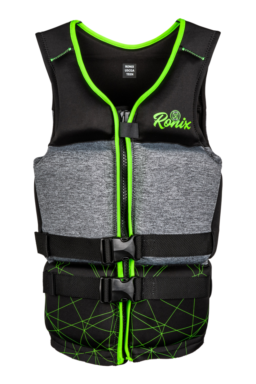Ronix Vest Driver's Ed - Capella 3.0 - CGA Life Vest - Black / Lime - Teen  (75-125lbs) 2023