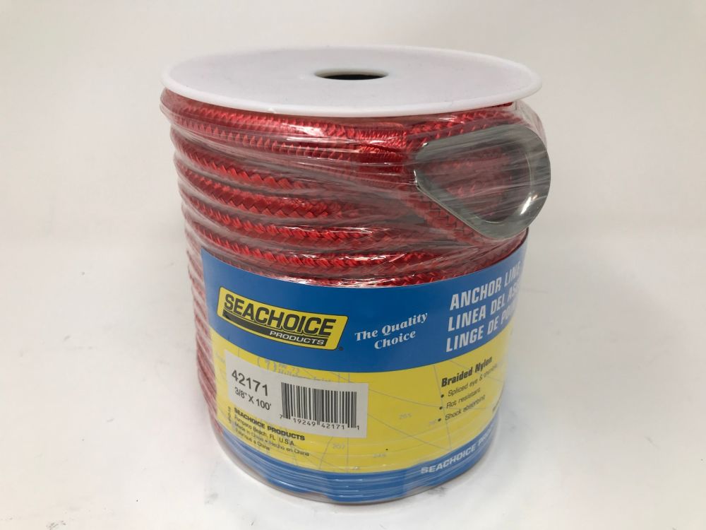 Seachoice Anchor Line Kit 3/8 x 100ft Braided Nylon Rope Red