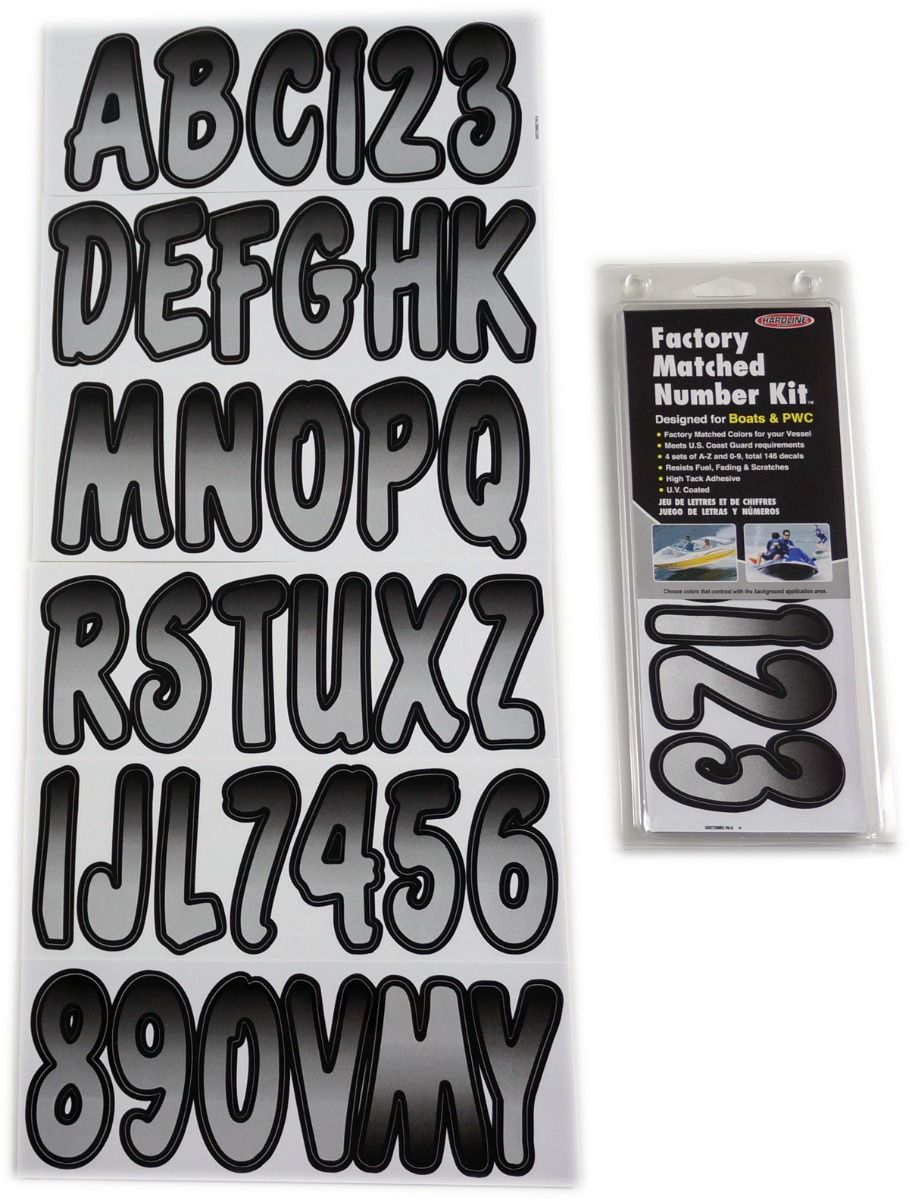 NEW Hardline Boat Jet Ski Registration Letter & Number Sticker Decal Set Black 