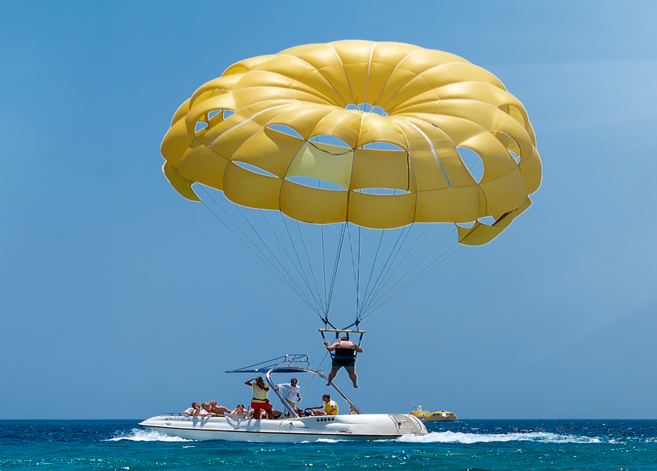 A picture containing sky, outdoor object, parachute, water Description automatically generated